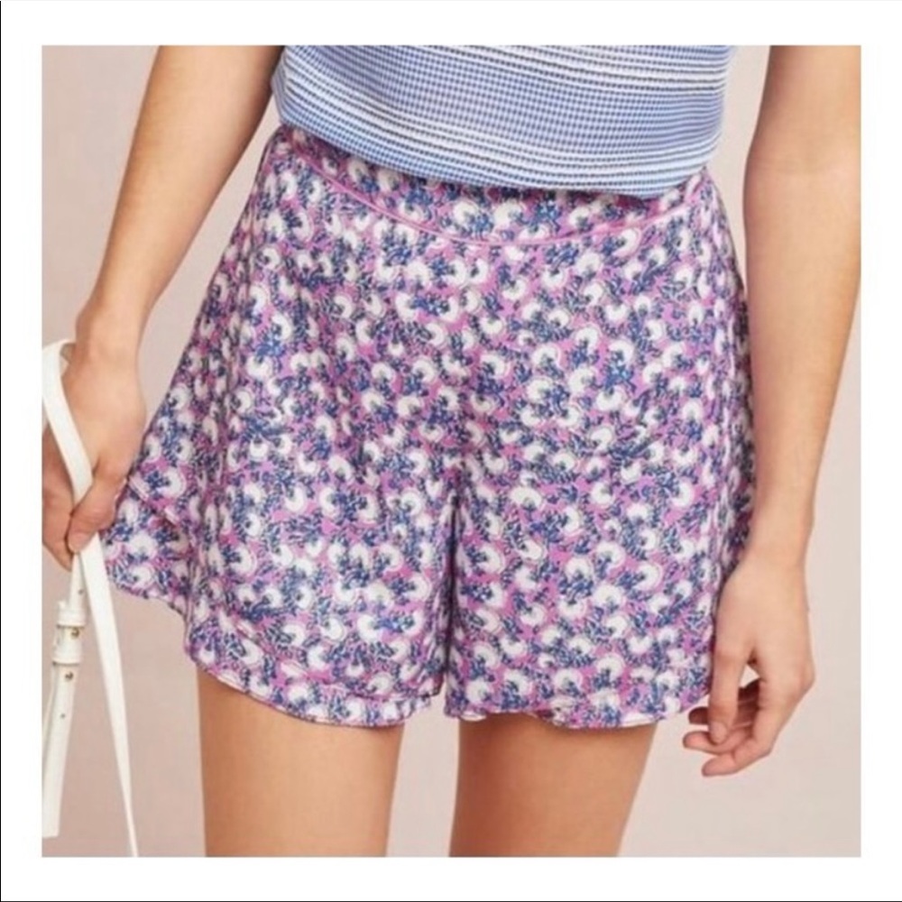 Anthropologie Pink and Purple Floral Skort
